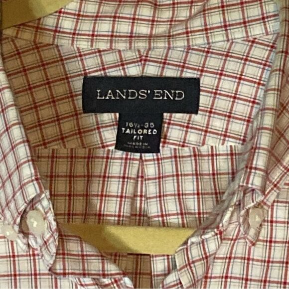 Lands End Plaid White/Red Button Up, size 16.5/35 - Picture 3 of 4